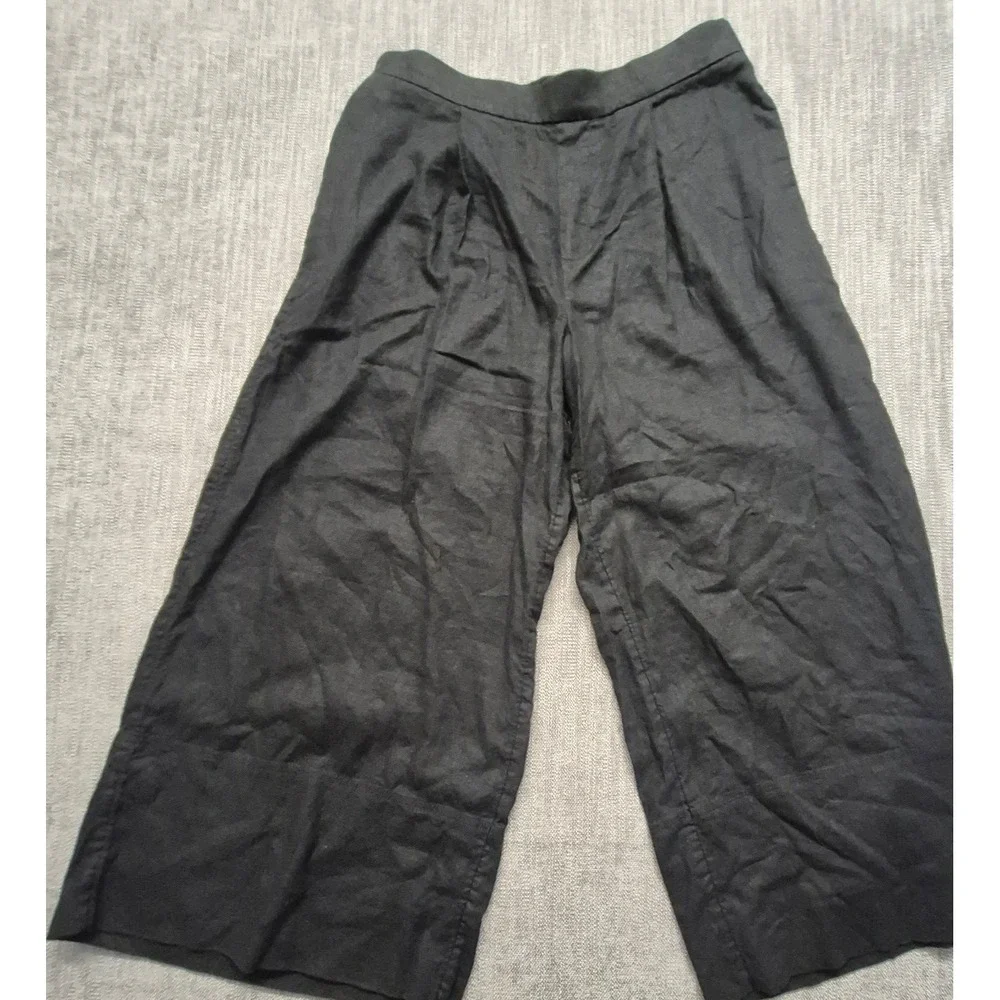 NWT Banana Republic women's black linen blend cropped wide leg pants M boho